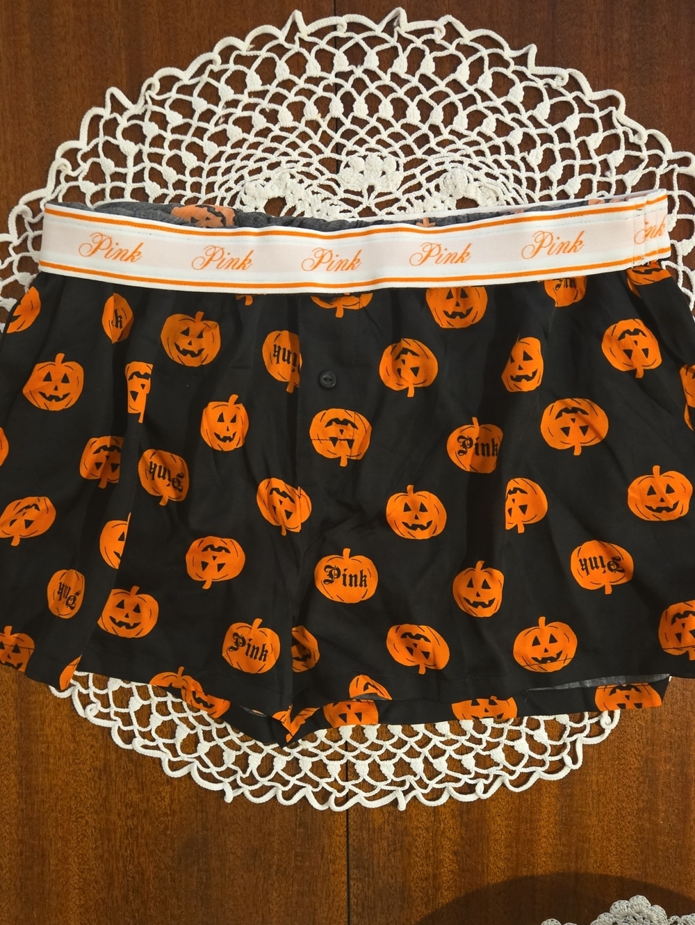 PINK Victoria's Secret Black & Orange Pumpkin Print Lounge Shorts